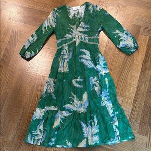 NWT: ba&sh Green and White Floral Midi Dress (Europe size 1, US size XS/S)